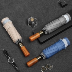 루티네 우드 거꾸로 3단 암막 양우산