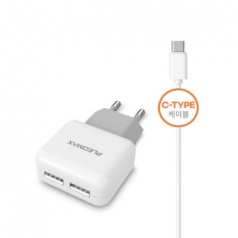 USB 2포트+C타입 케이블 가정용 충전기 PMC-E2002P-CT
