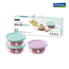 글라스락 원터치 원형 3조 세트 핑크 민트