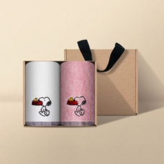 [송월타올] 스누피 블럭블랙34 고리 핸드타올 2매 크라프트세트