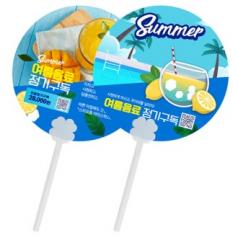 네잎클로버 막대팬시 원형 반투 부채