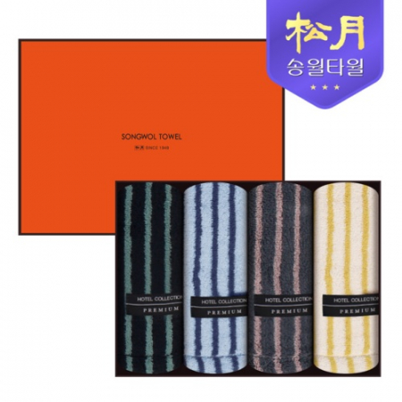 송월 호텔컬렉션 스트라이프 솔리드 34 핸드타올 (66g) 4P 세트 #2