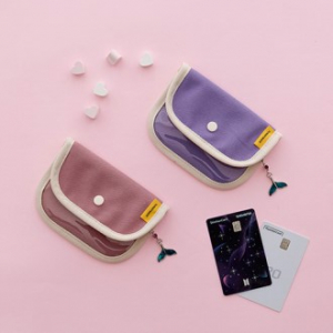 포켓 투명 캔버스 버튼 카드지갑