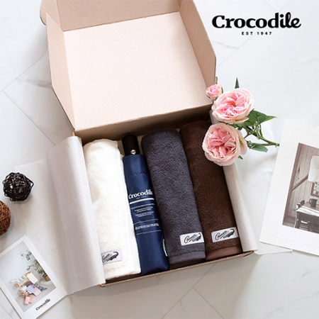 크로커다일 3단 레터링 암막 전자동 우산 + 심플 호텔 수건 3장 #2