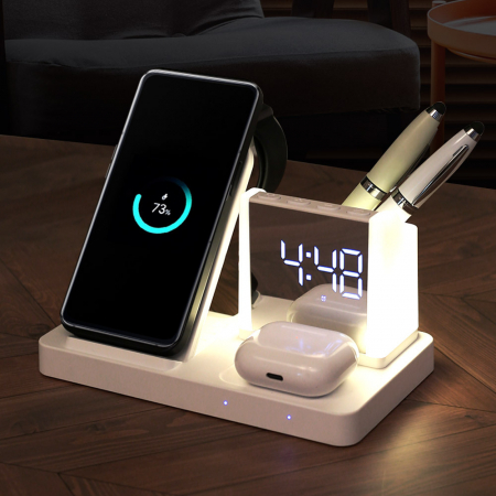 UM2 8in1 삼성 아이폰 고속 무선충전기 애플워치 갤럭시워치 겸용 탁상 알람시계 무드등 연필꽂이 #2