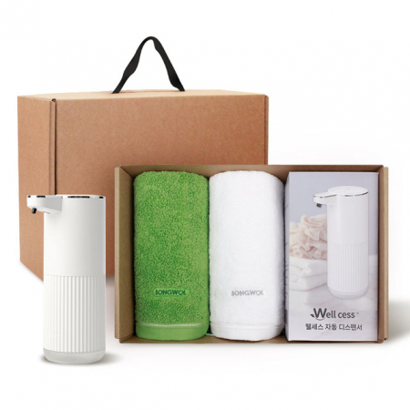 송월 타올 디스펜서 기프트세트 03, 컬러풀 타올 170gx2P + 웰세스 디스펜서 360ml 1P #3
