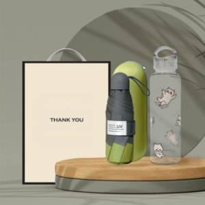 시즈넬 선물세트 냐한남자 투명텀블러+5단 양우산