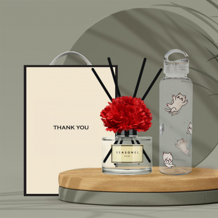 시즈넬 선물세트 디퓨저 200ml카네이션+냐한남자 투명텀블러 #2