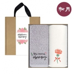 송월타올 가정의달 카네이션 타월 2매 선물 세트 + 손잡이 케이스 + 띠지