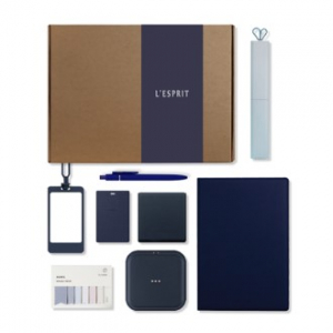 레스쁘리 네이비 사무 웰컴키트 A, 사원증케이스+메모패드+USB+인덱스 점착메모패드+무선충전패드+치약칫솔세트+볼펜+점착 메모지