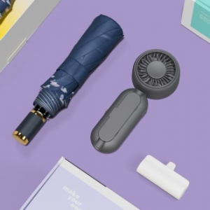 루티네 선물세트 썸머브리즈 수동 3단 양우산 + 우산애착 미니 선풍기 + 보조배터리