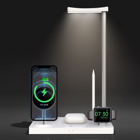 UM2 애플 맥세이프 무선충전기 무드등 에어팟 버즈 워치 충전기 헤드폰거치대 UMWH-MFLED7in1 화이트 #3