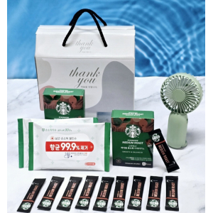 스타벅스 커피스틱 10P + 냉각 쿨링 선풍기 + 손소독 물티슈10매 2개 선물세트