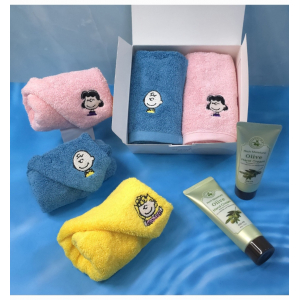 송월 스누피 수건 + 식물나라 핸드크림 로션 선물세트