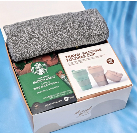 스타벅스 커피10p + 실리콘 텀블러 + 대나무 핸드 타올 수건 타올세트 #2