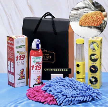 비상용 안전용품 소화기+위기탈출 망치 후레쉬 랜턴+주차번호판+청소 장갑 세차 타올 #2