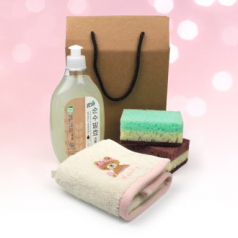울리프렌즈 자수 핸드타올 + 참그린 곡물설거지 주방세제 480ml + 떡수세미2개 + 끈케이스