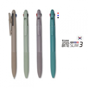 크라운 바이트 슬림 3색볼펜 0.7mm