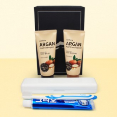 크리오 정품 치약칫솔세트 + 과일나라 아르간 샴푸+컨디셔너 + 종이케이스