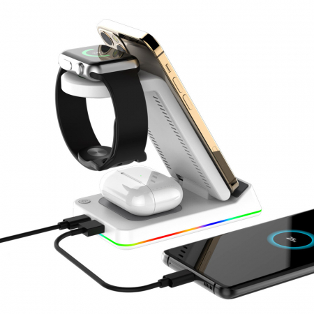 UM2 알람탁상시계 3in1 올인원 아이폰 워치 에어팟 RGB 고속 무선 충전기 충전거치대 UMWH-Allin1-A #3