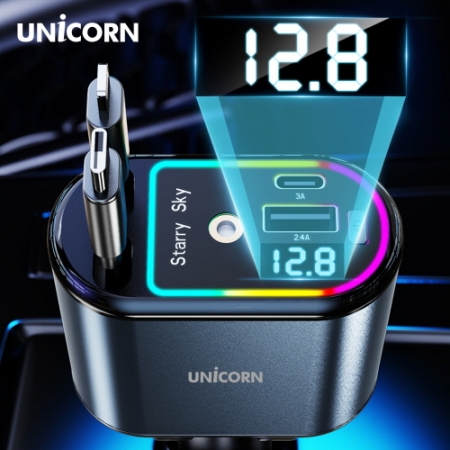 유니콘 4in1 릴타입 차량용 시거잭 멀티 고속충전기 LED 화면 빔프로젝션 CP-500D #7