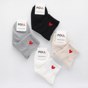 하트 자수 여성 중목 패션 양말 // 국산