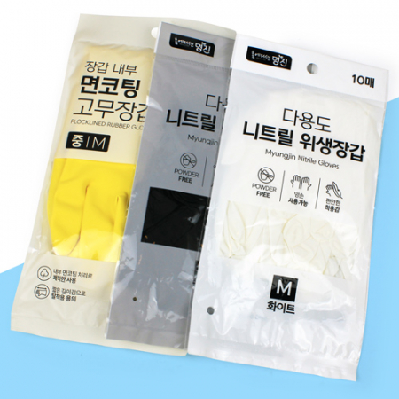 면코팅 고무장갑 + 니트릴장갑 10매입 블랙+화이트 + OPP포장 #2