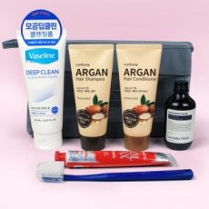 과일나라 아르간 샴푸+컨디셔너 + 바세린 클렌징폼 + 나드(NARD) 바디워시 + 크리오 치약칫솔 + 여행용파우치