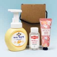 아이깨끗해 핸드워시 + 랩신 손소독제(겔) 60ml + 부케가르니 핸드크림 + 끈케이스