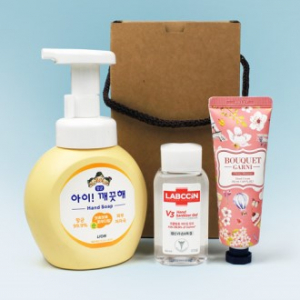 아이깨끗해 핸드워시 + 랩신 손소독제(겔) 60ml + 부케가르니 핸드크림 + 끈케이스
