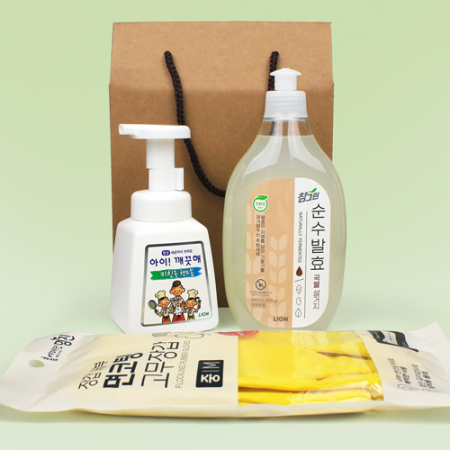 참그린 곡물설거지 주방세제 480ml + 아이깨끗해 주방전용 핸드워시 + 면코팅 고무장갑 #2
