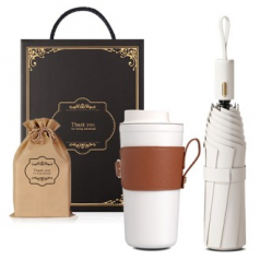 텀블러+우산 기프트세트 530ml텀블러1+3단 원터치 자동우산  암막 양우산