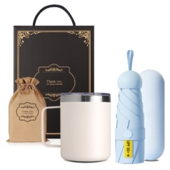 텀블러+우산 기프트세트 360ml스텐머그컵1+5단 미니우산 암막 양우산 파우치