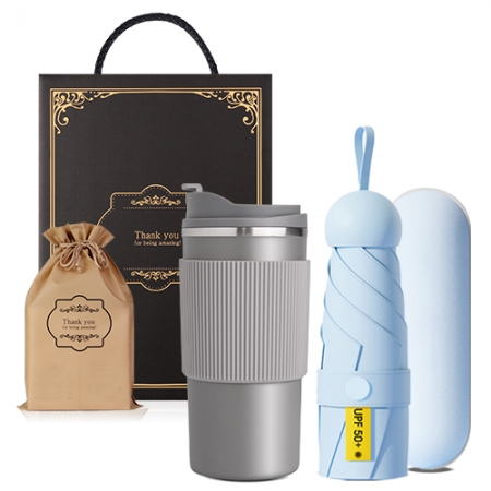 텀블러+우산 기프트세트 450ml텀블러1+5단 미니우산 암막 양우산 파우치 #2