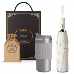 텀블러+우산 기프트세트 450ml텀블러1+3단 원터치 자동우산  암막 양우산