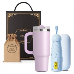 텀블러+우산 기프트세트 890ml텀블러1 5단 미니우산 암막 양우산 파우치