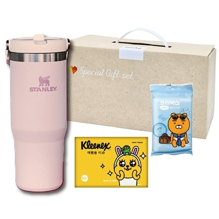 스탠리 아이스플로우 플립텀블러887ml+크리넥스카카오티슈50매+카카오물티슈10매+고급손잡이박스세트 #3