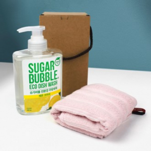 슈가버블 주방세제 레몬크러쉬 470ml + 골지 고리 핸드타올 + 끈케이스