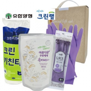 주방용품3종세트 크린키친타올+유한양행 흑미배아 세제+크린랩 고무장갑