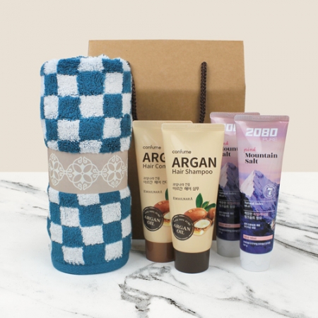 기라로쉬 체스앤그리드 타올 180g + 과일나라 아르간 샴푸+컨디셔너 + 2080 핑크솔트치약 2개 #2