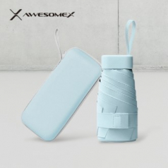 [인쇄배송비무료] 어썸엑스 UV차단 초경량 미니포켓 암막 파스텔 5단 양우산 (UPF50+) 스카이블루