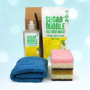 슈가버블 주방세제 280ml+리필 280ml + 고리 주방타올 + 떡수세미 2개 + 끈케이스