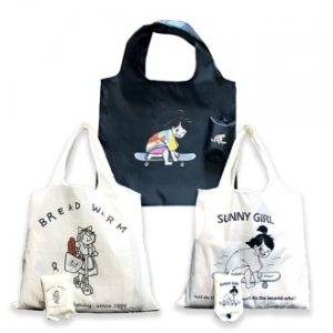 B192 일러스트 바쿠백 포켓 접이식 에코백 장바구니 시장 가방 인쇄 답례품