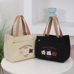 B194 곰돌이 자수 캔버스백 에코백 캐주얼 가방 보조 인쇄 답례품