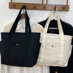 멀티포켓 두꺼운 캔버스 숄더가방 베이지 블랙