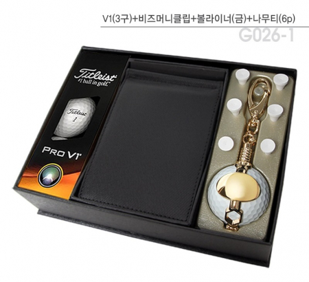 골프용품 타이틀리스트 pro V1(3구)+비즈머니클립+볼라이너(금)+나무티(6p) 골프판촉물 t011 #3