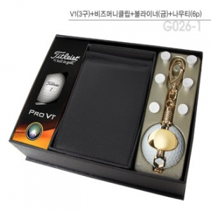골프용품 타이틀리스트 pro V1(3구)+비즈머니클립+볼라이너(금)+나무티(6p) 골프판촉물 t011