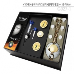 골프용품 타이틀리스트 pro V1(3구)+볼마커 마그넷티+볼라이너(금)+나무티6p 골프 t012