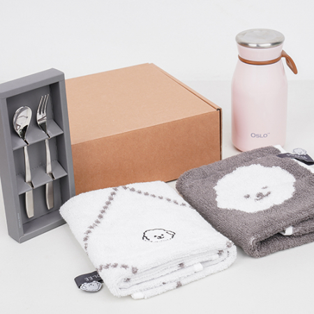 슬로라 밀크텀블러 350ml + 푸들이 핸드타올 2P + 티스푼포크 #2