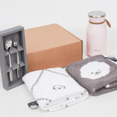 슬로라 밀크텀블러 350ml + 푸들이 핸드타올 2P + 티스푼포크